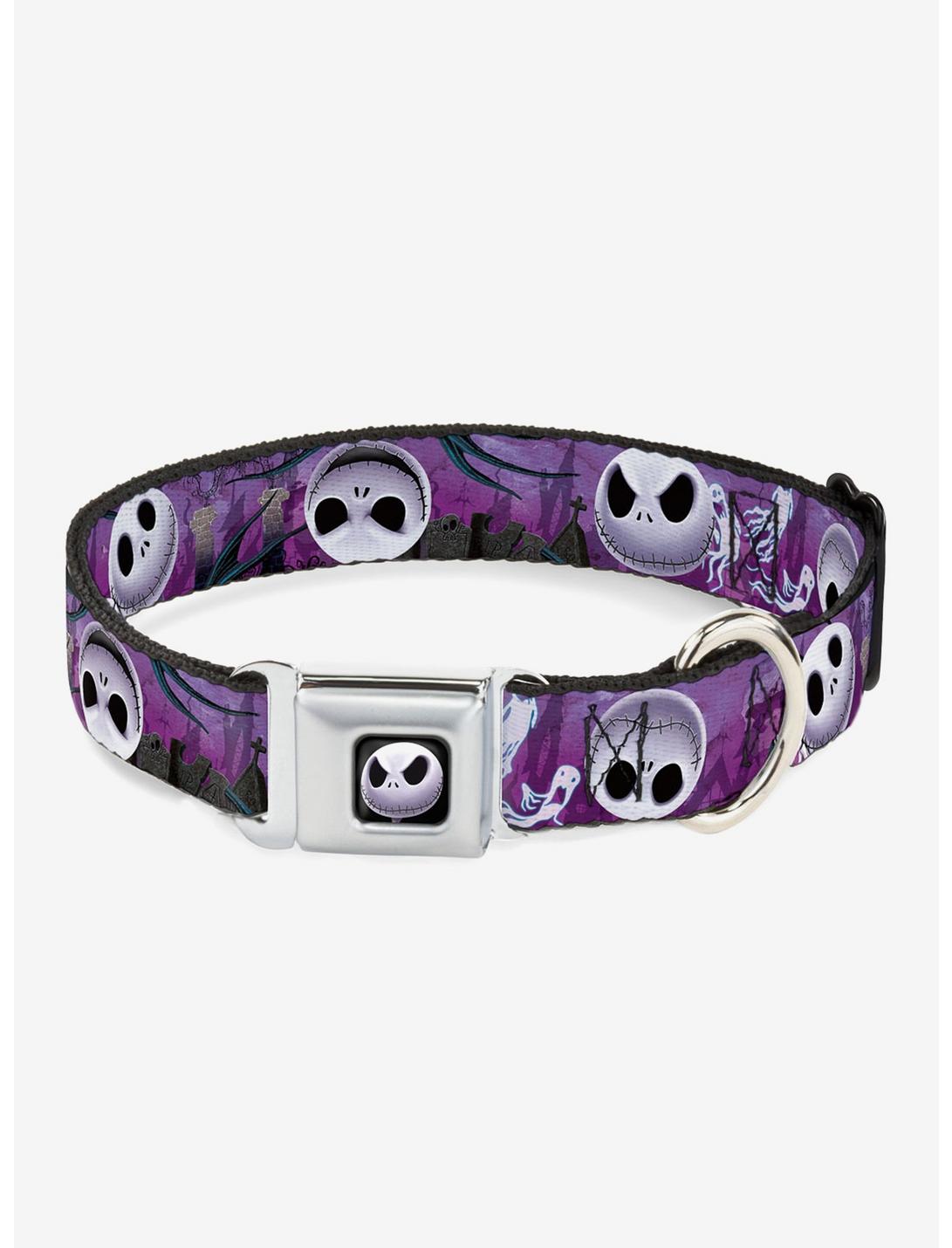 The Nightmare Before Christmas Jack Expressions Ghosts In Cemetery Seatbelt Buckle Dog Collar, PURPLE, hi-res