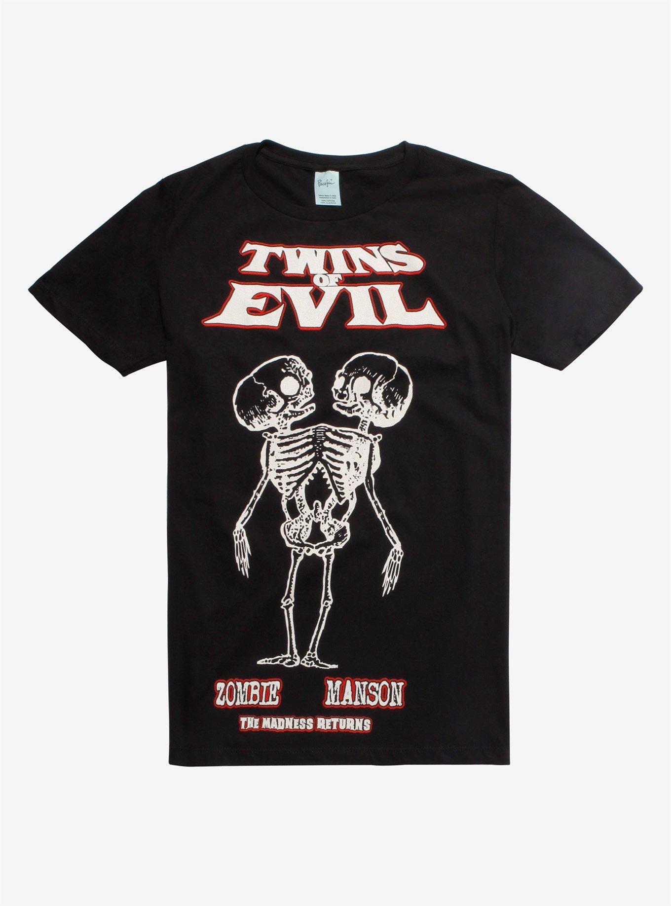 Rob Zombie & Marilyn Manson Twins Of Evil Tour T-Shirt, BLACK, hi-res