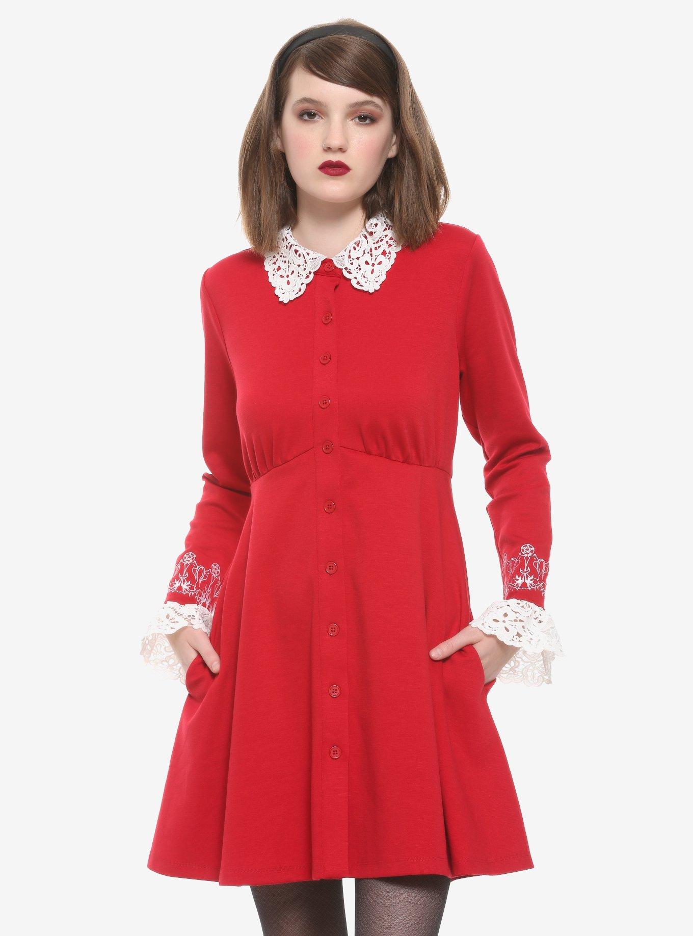 Chilling Adventures Of Sabrina Lace Collar Button Front Dress Hot Topic