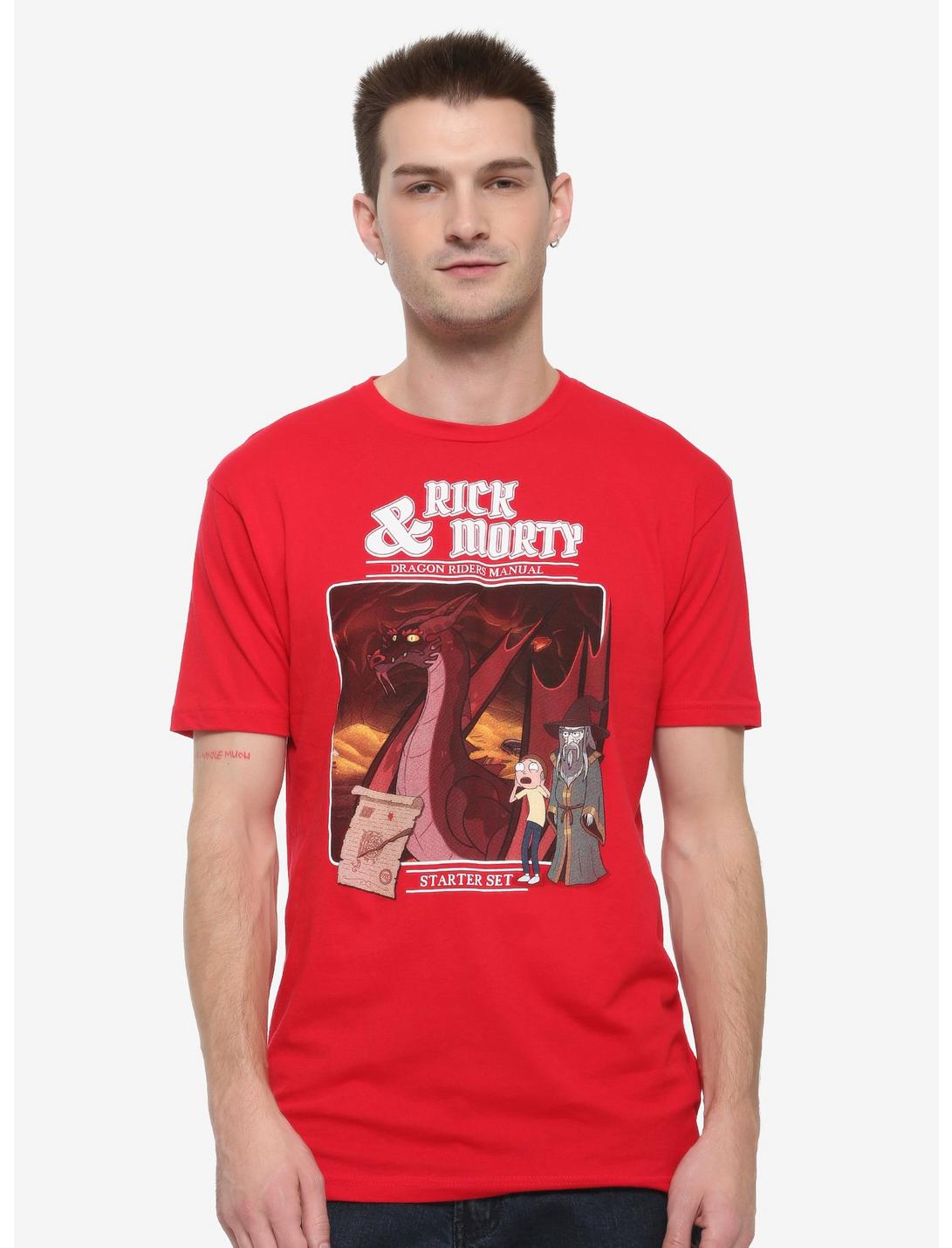 Rick and Morty Dragon Riders Manual T-Shirt, RED, hi-res