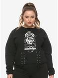 Geometric Floral Lace-Up Girls Sweatshirt Plus Size, WHITE, hi-res
