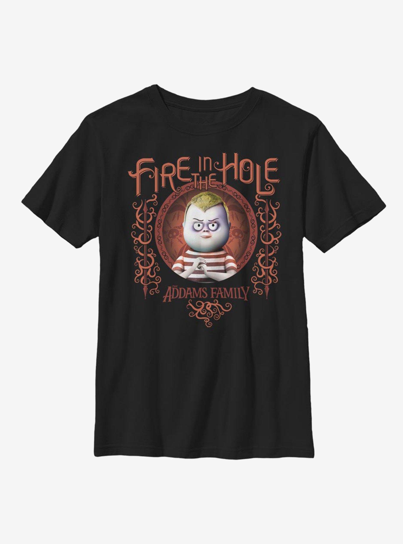 The Addams Family Fire In The Hole Youth T-Shirt, BLACK, hi-res