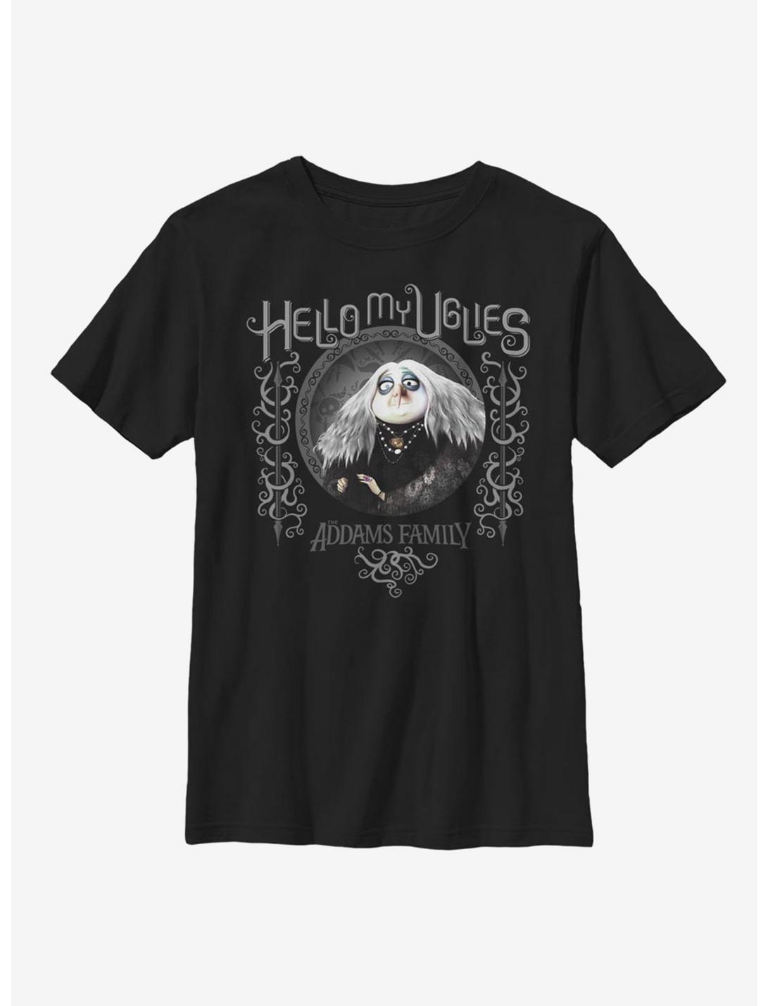 The Addams Family Hello My Uglies Youth T-Shirt, BLACK, hi-res