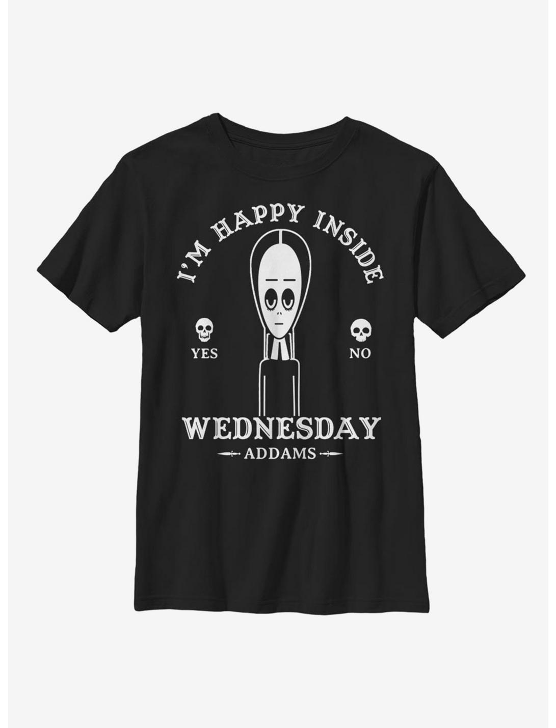 The Addams Family Wednesday Happy Inside Youth T-Shirt, BLACK, hi-res