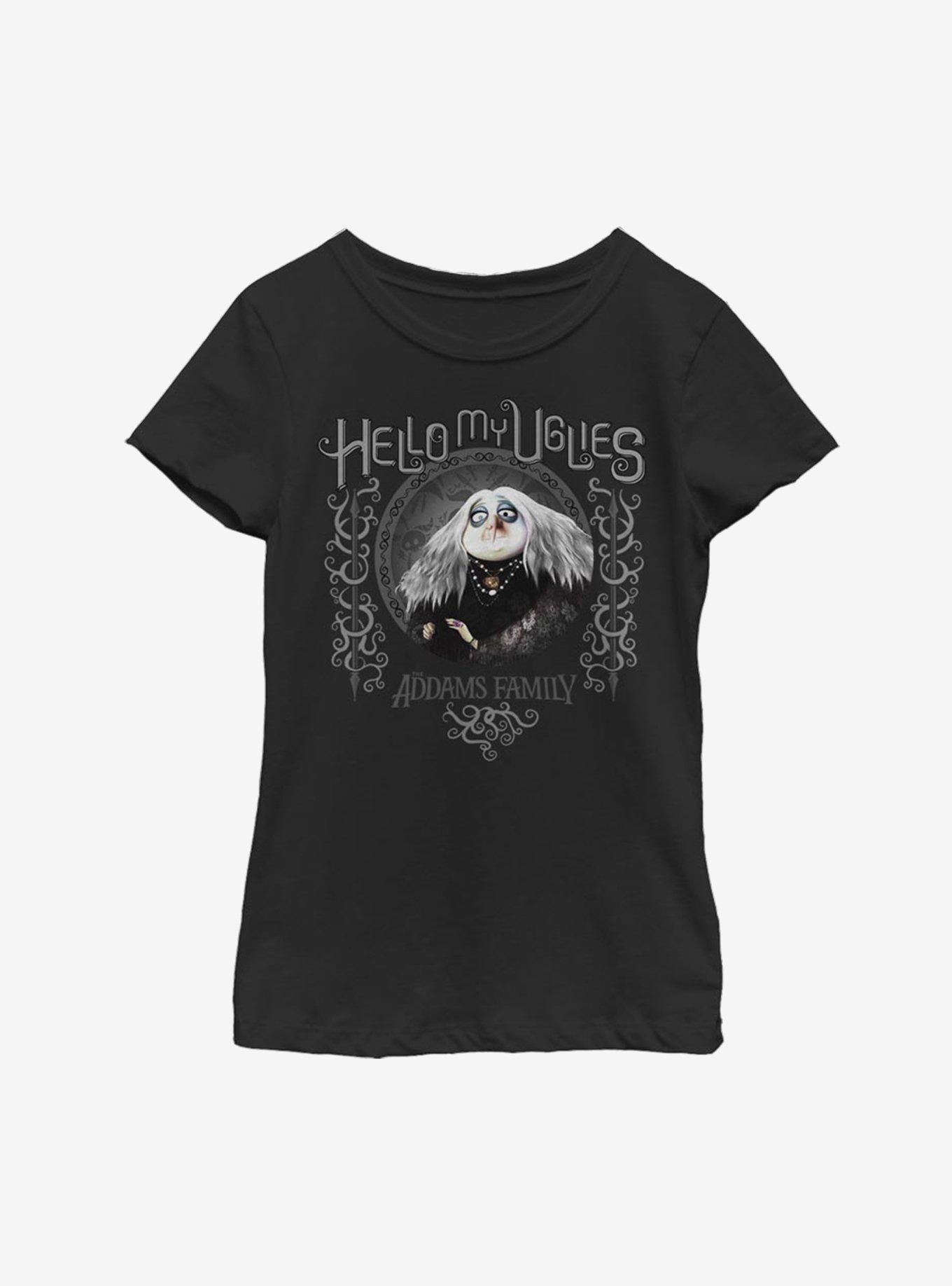 The Addams Family Hello My Uglies Youth Girls T-Shirt, BLACK, hi-res