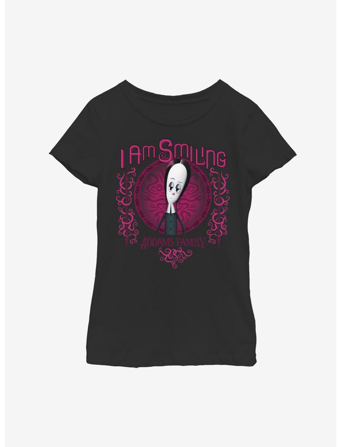 The Addams Family I Am Smiling Youth Girls T-Shirt, BLACK, hi-res