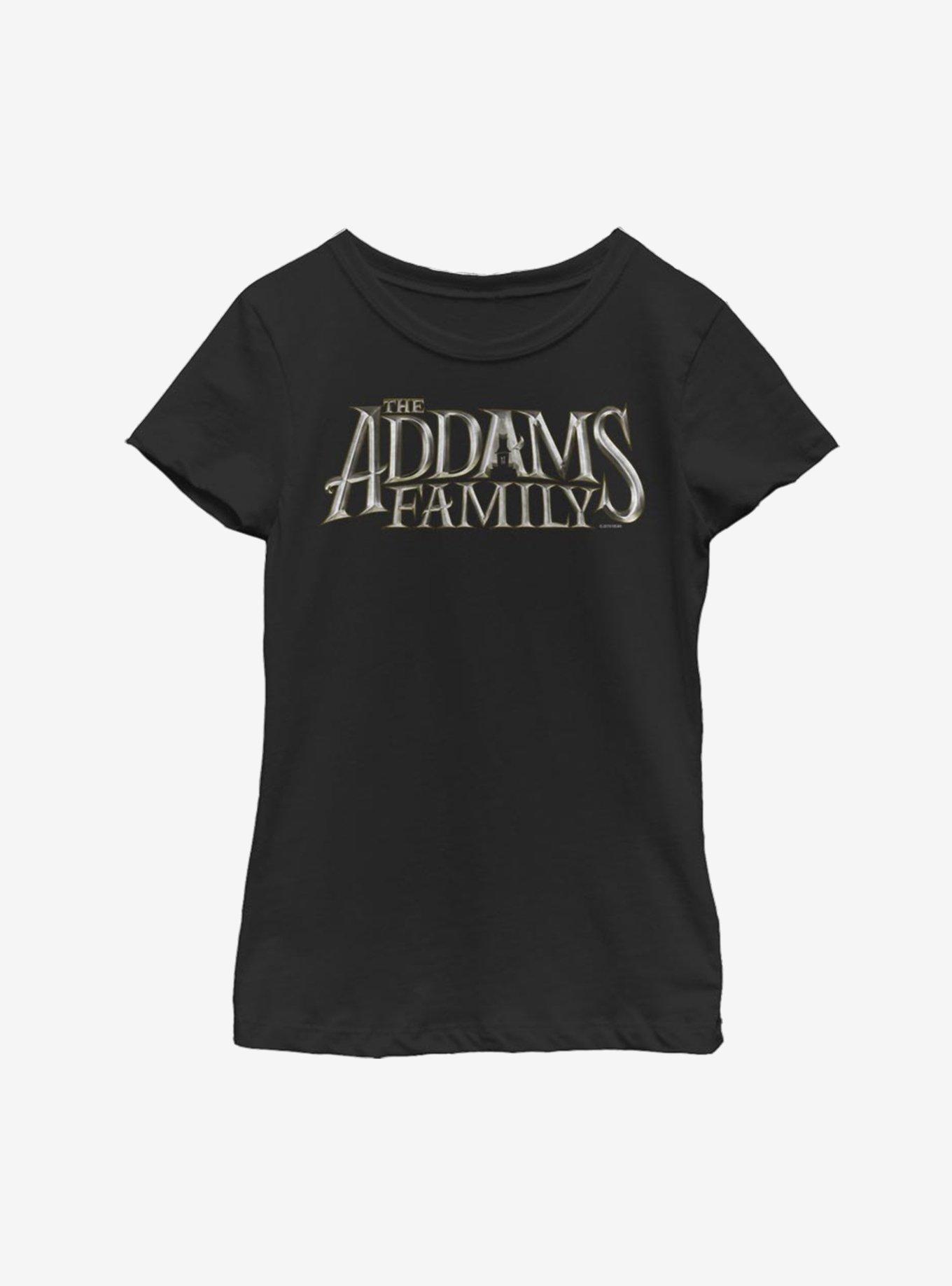 The Addams Family Theatrical Logo Youth Girls T-Shirt, BLACK, hi-res