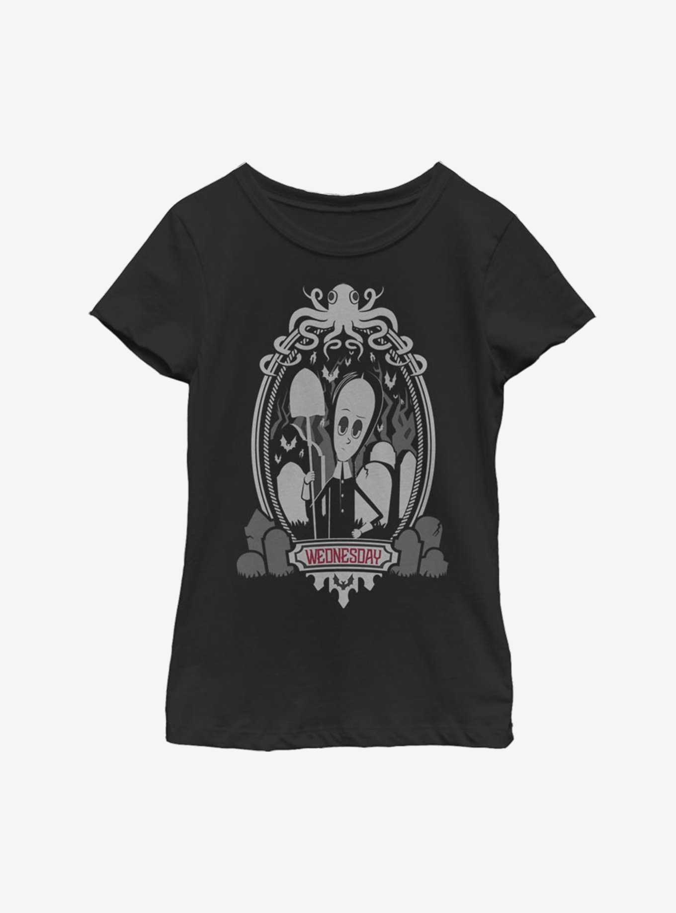 The Addams Family Wednesday Graveyard Frame Youth Girls T-Shirt, , hi-res