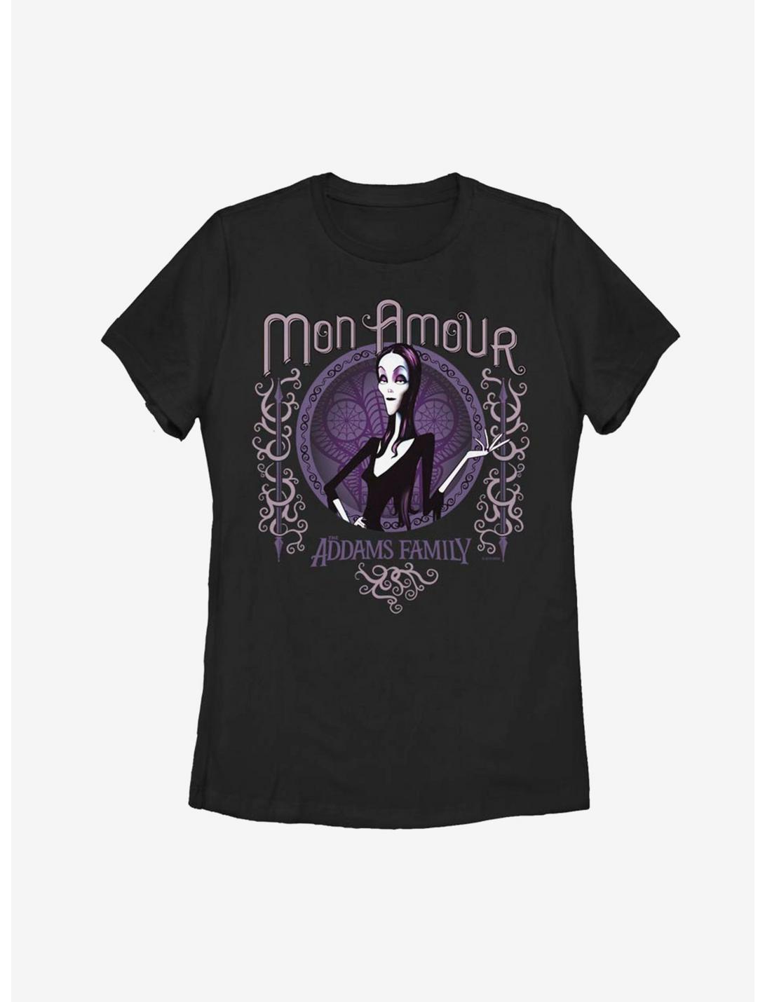 The Addams Family Mon Amour Womens T-Shirt, BLACK, hi-res