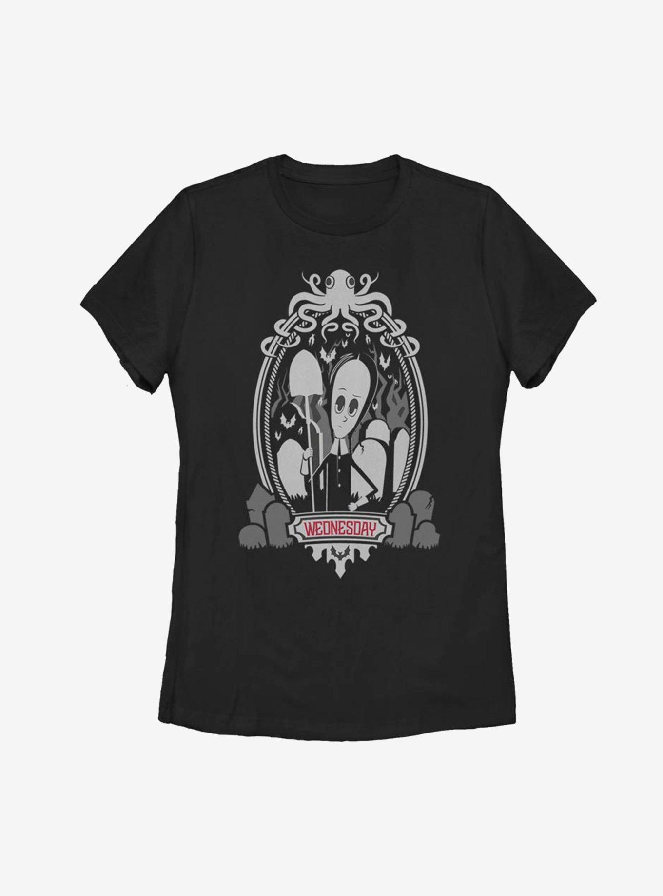 The Addams Family Wednesday Graveyard Frame Womens T-Shirt, BLACK, hi-res