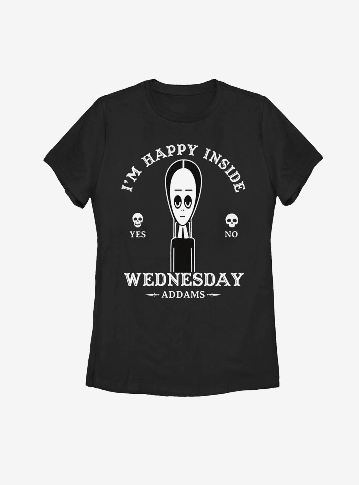 The Addams Family Wednesday Happy Inside Womens T-Shirt BLACK