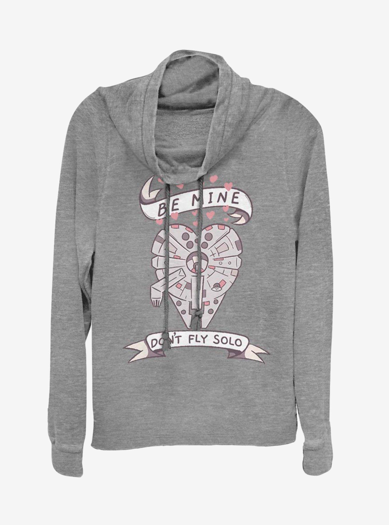Star Wars Be Mine Falcon Cowl Neck Long-Sleeve Girls Top, GRAY HTR, hi-res