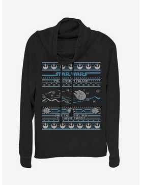 Star Wars Falcon Attack Ugly Sweater Cowl Neck Long-Sleeve Girls Top, , hi-res
