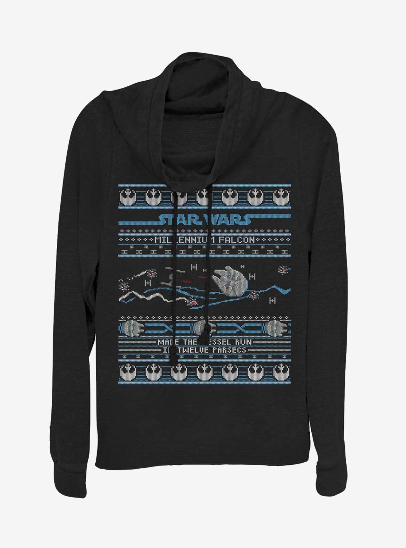 Star Wars Falcon Attack Ugly Sweater Cowl Neck Long-Sleeve Girls Top, , hi-res