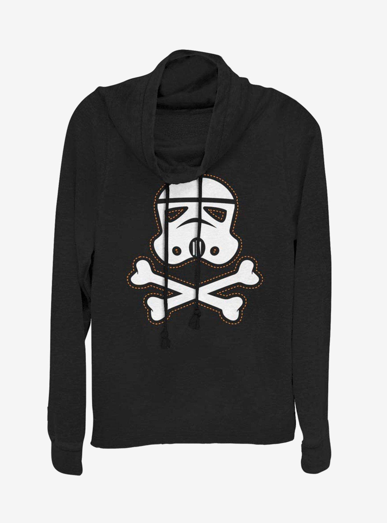 Star Wars Trooper Skull Patch Cowl Neck Long-Sleeve Girls Top, BLACK, hi-res