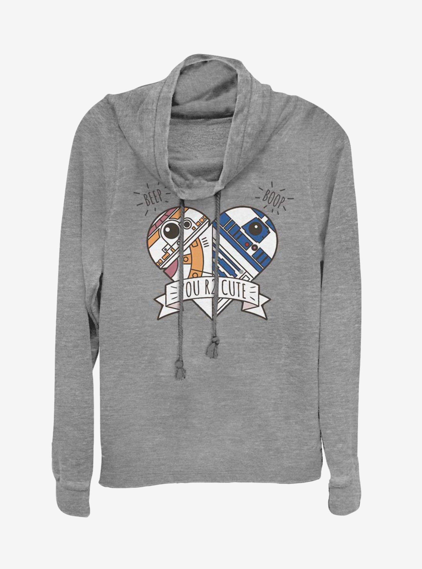 Star Wars BB-8 Heart R2-D2 Cowl Neck Long-Sleeve Girls Top, GRAY HTR, hi-res