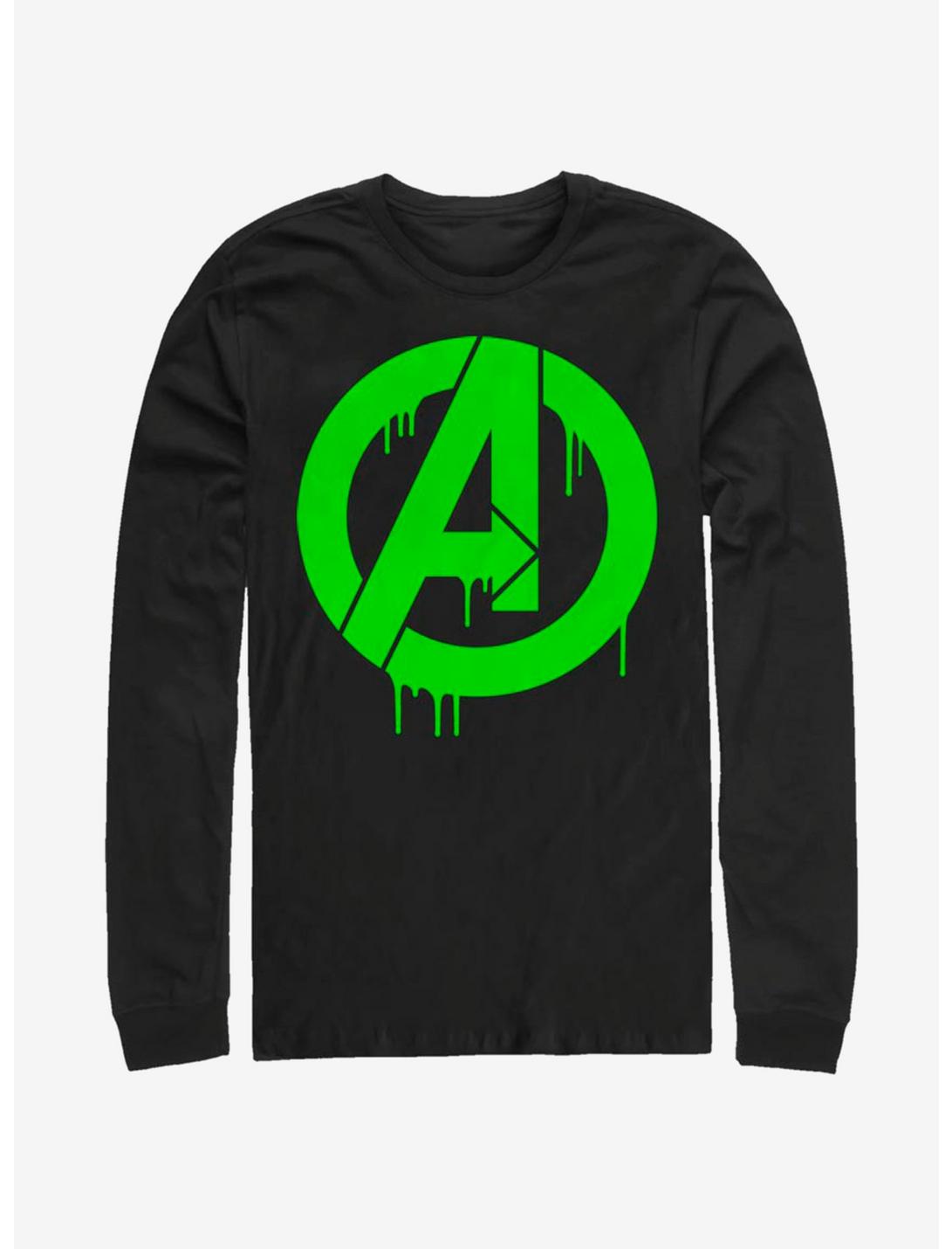 Marvel Avengers Green Slime Logo Long-Sleeve T-Shirt, BLACK, hi-res