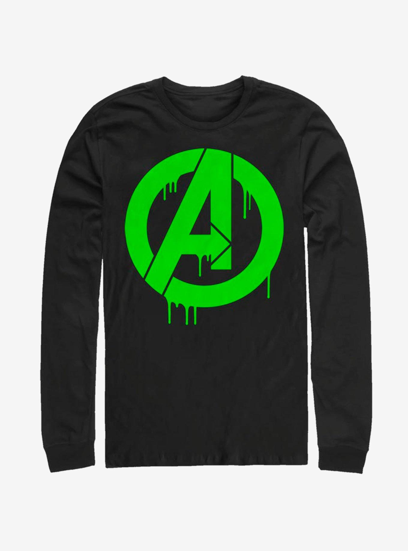 Marvel Avengers Green Slime Logo Long-Sleeve T-Shirt, BLACK, hi-res