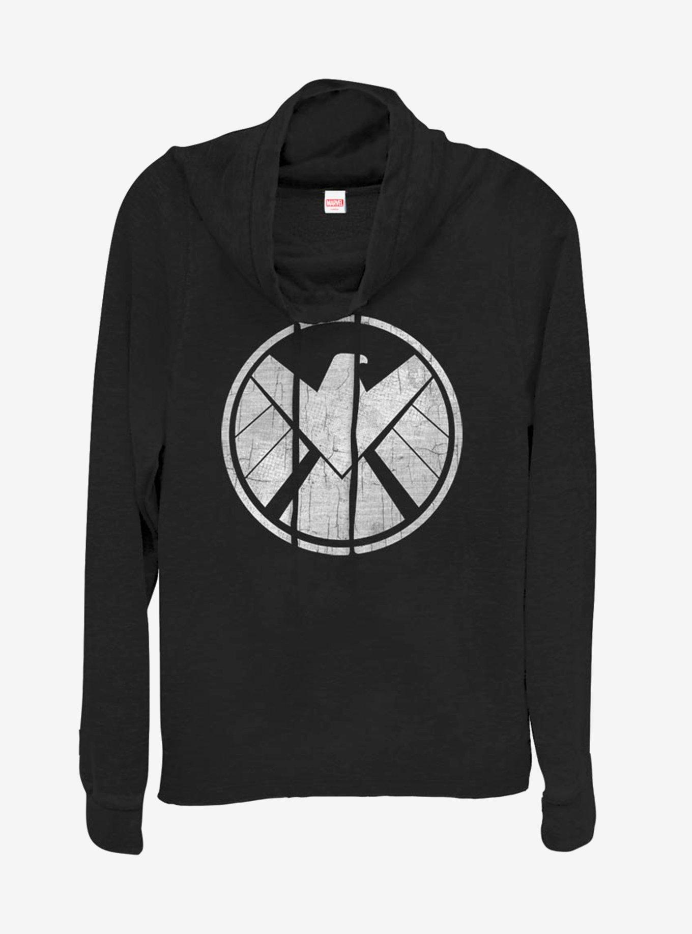 Marvel Avengers Vintage Shield Cowlneck Long-Sleeve Womens Top, , hi-res