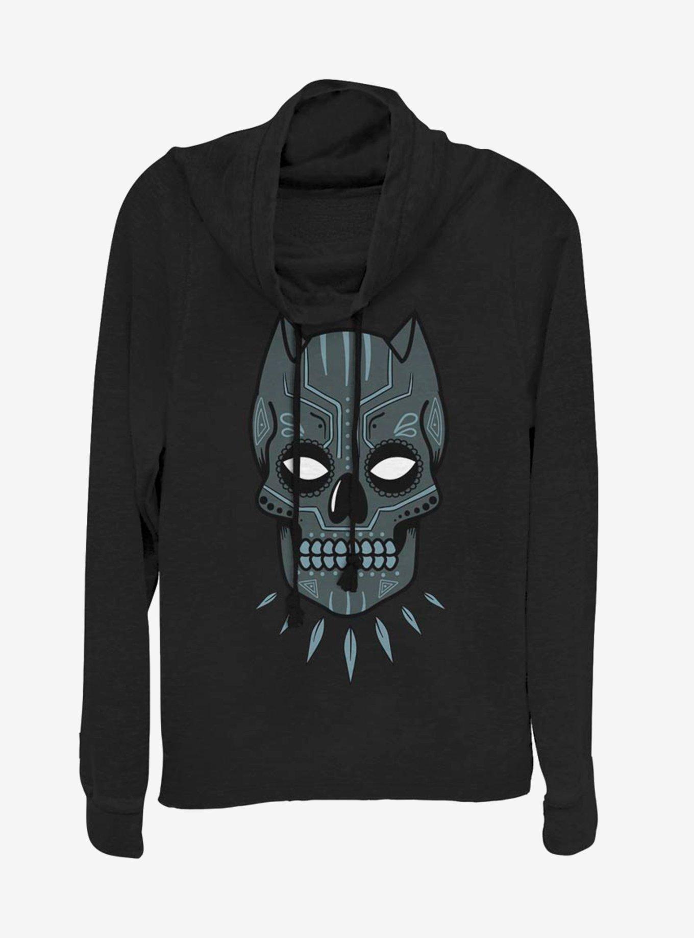Marvel Black Panther Sugar Skull Cowlneck Long-Sleeve Womens Top, , hi-res