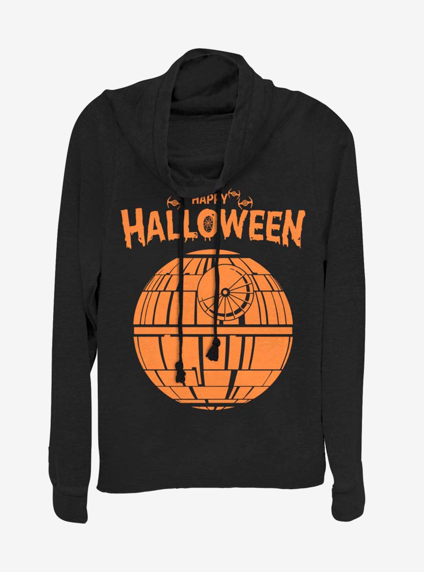 Star Wars Death Star Happy Halloween Cowlneck Long-Sleeve Womens Top, BLACK, hi-res