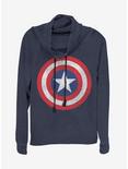 Marvel Captain America Classic Shield Logo Cowlneck Long-Sleeve Womens Top, NAVY, hi-res