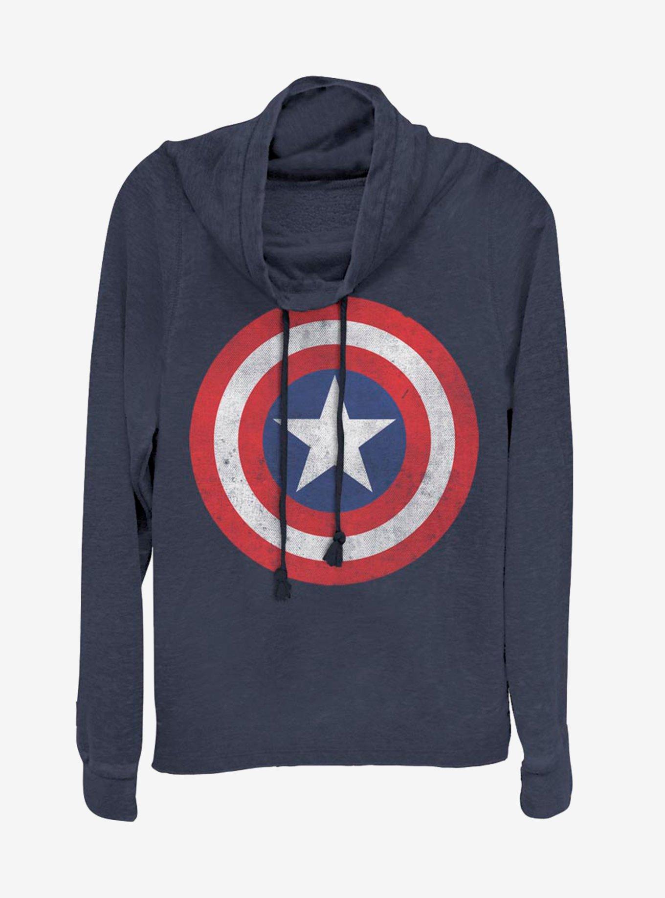 Marvel Captain America Classic Shield Logo Cowlneck Long-Sleeve Womens Top, , hi-res