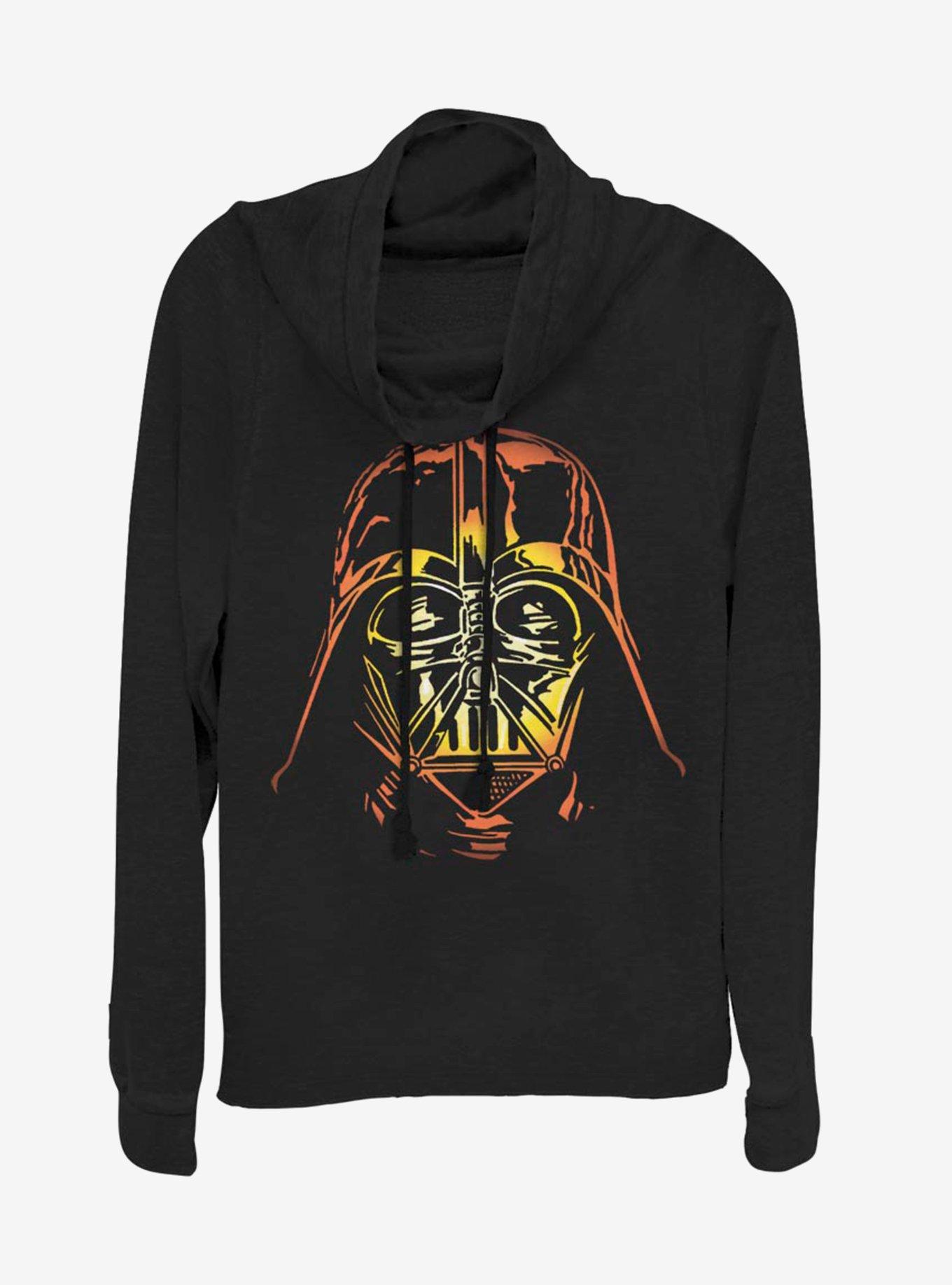 Star Wars Pumpkin Vader Cowlneck Long-Sleeve Womens Top, BLACK, hi-res