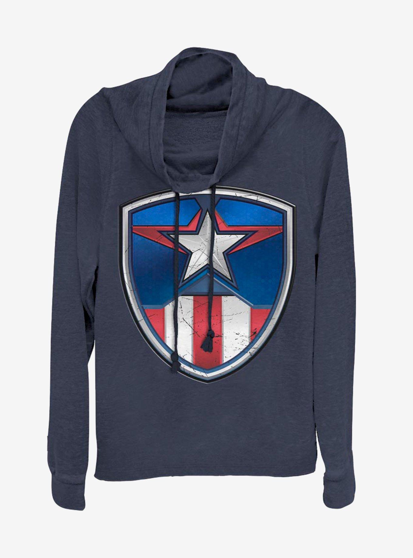 Marvel Captain America Classic Shield Crest Cowlneck Long-Sleeve Womens Top, , hi-res