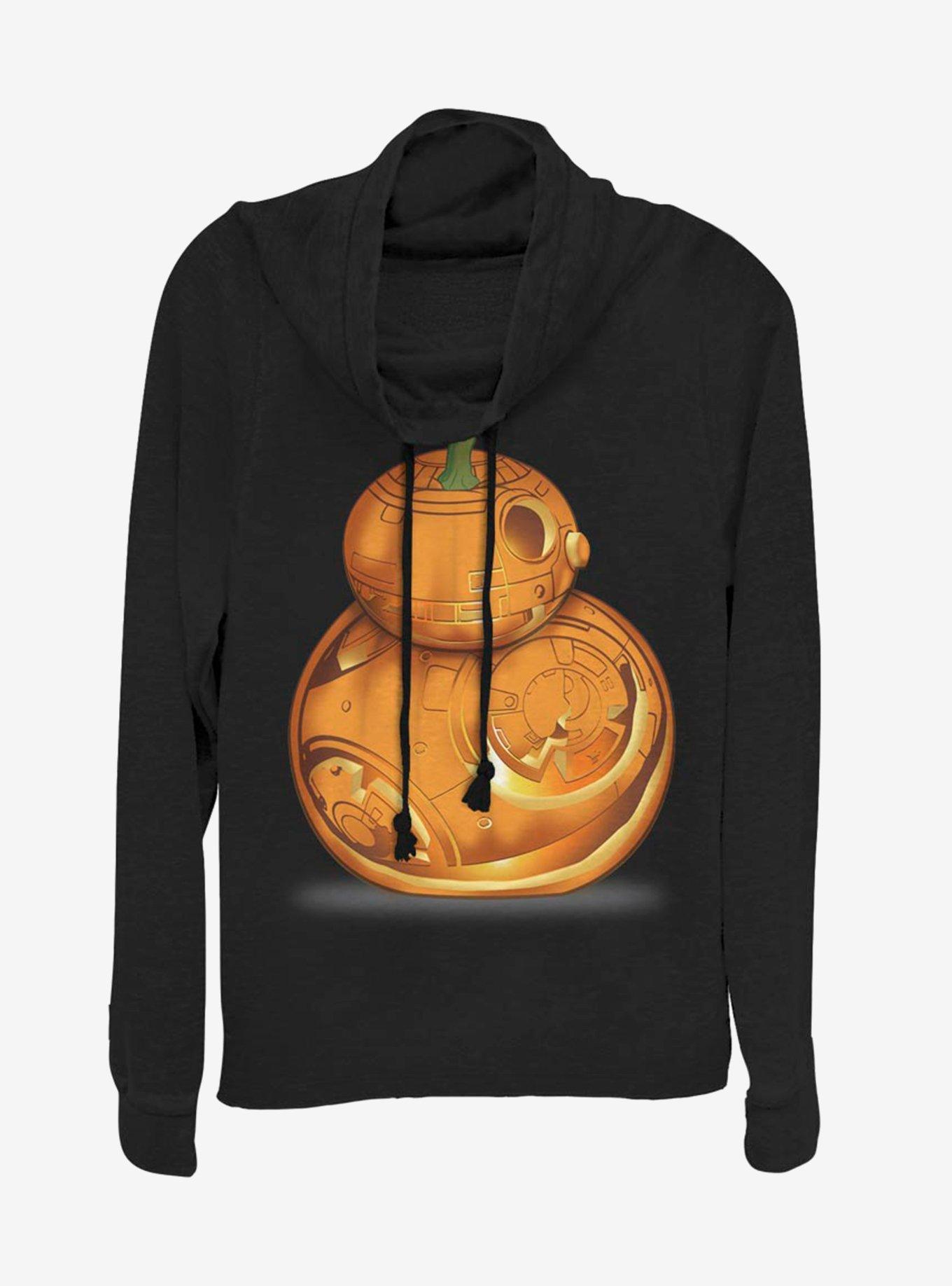 Star Wars Episode VII The Force Awakens BB-8 Pumpkin Cowlneck Long-Sleeve Womens Top, BLACK, hi-res