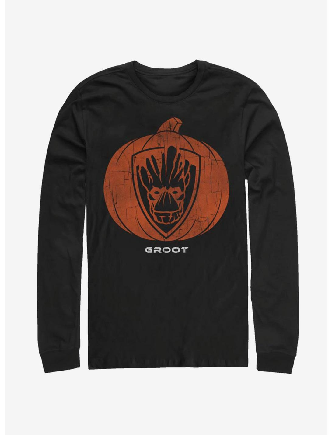 Marvel Guardians Of The Galaxy Groot Pumpkin Long-Sleeve T-Shirt, BLACK, hi-res