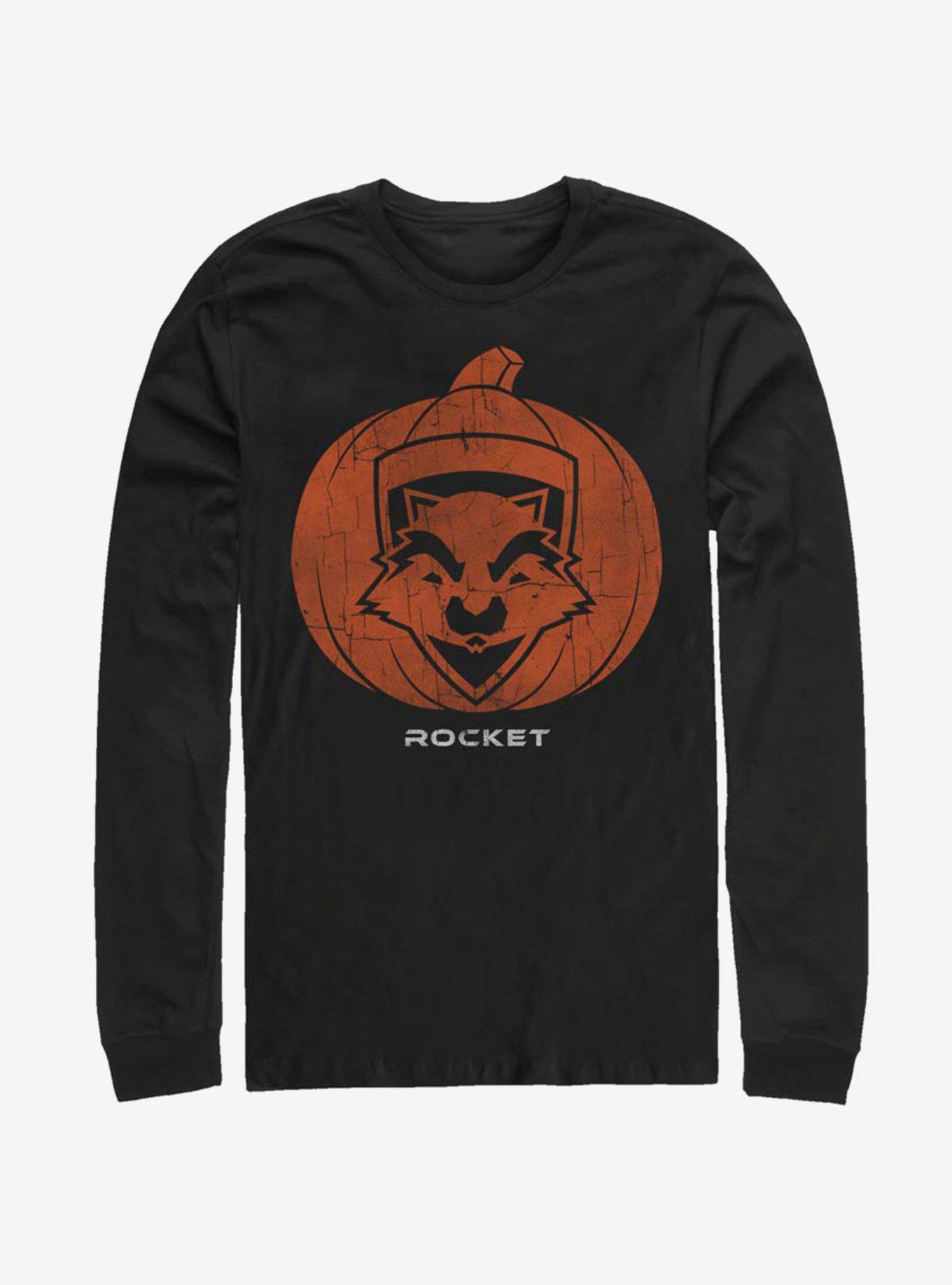 Marvel Guardians Of The Galaxy Rocket Pumpkin Long-Sleeve T-Shirt, BLACK, hi-res