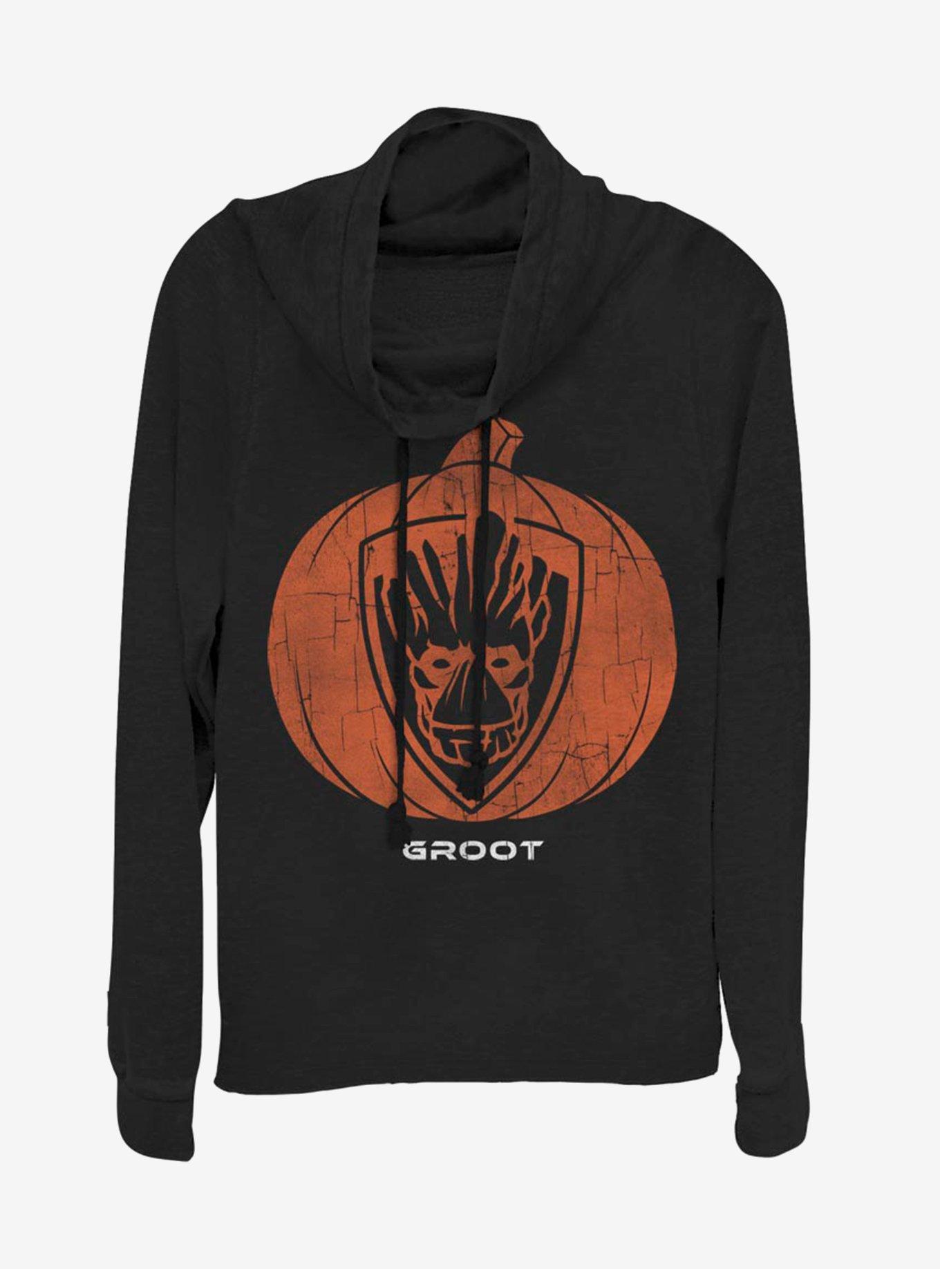 Marvel Guardians Of The Galaxy Groot Pumpkin Cowlneck Long-Sleeve Womens Top, , hi-res