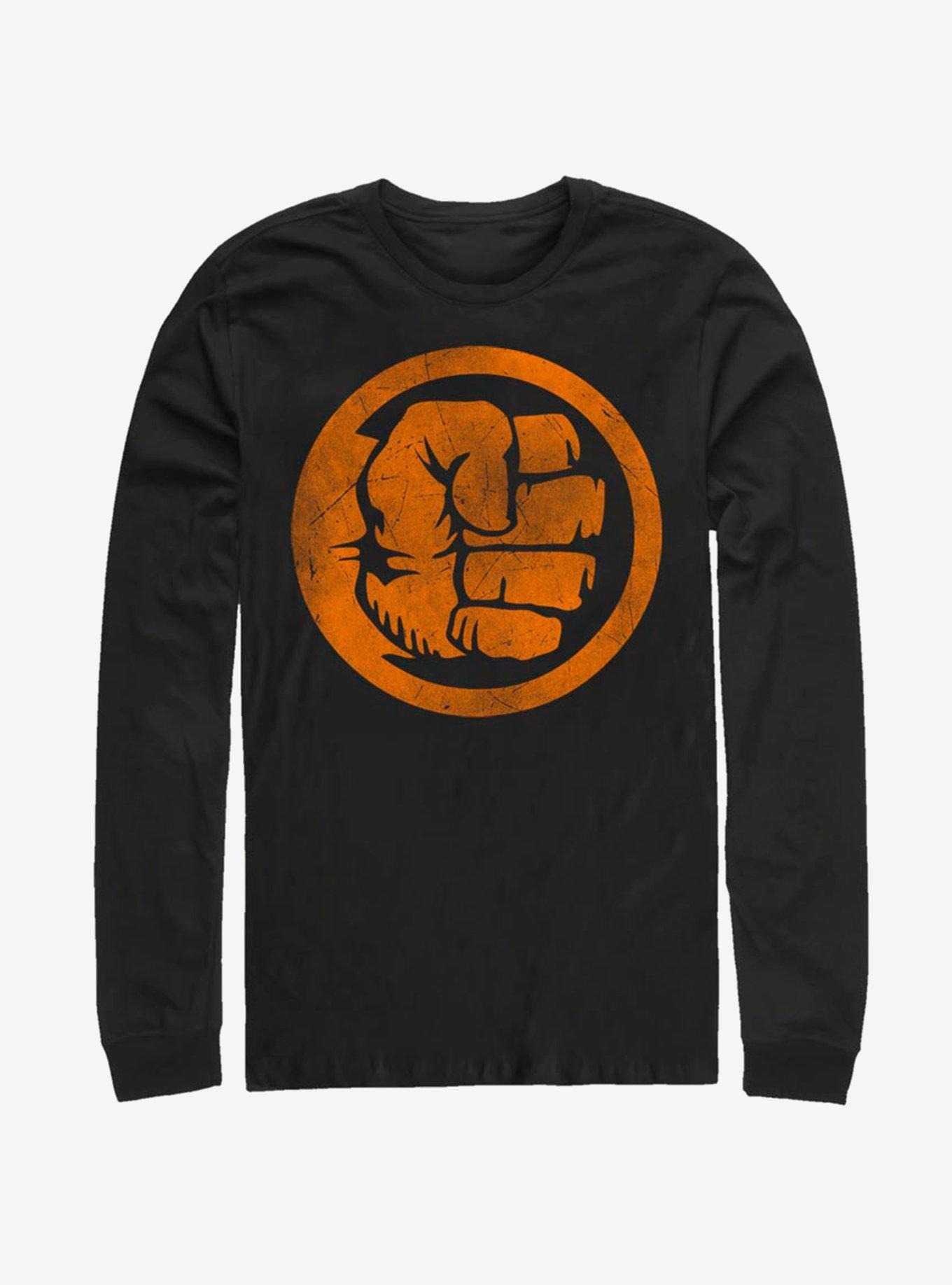 Marvel Hulk Orange Retro Symbol Long-Sleeve T-Shirt, BLACK, hi-res