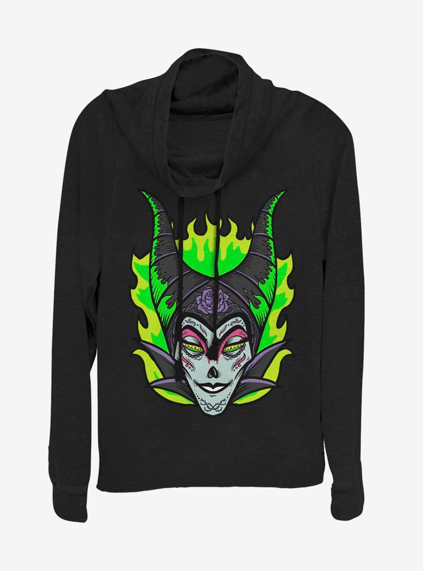 Disney Maleficent Sugar Skull Cowlneck Long-Sleeve Womens Top, , hi-res