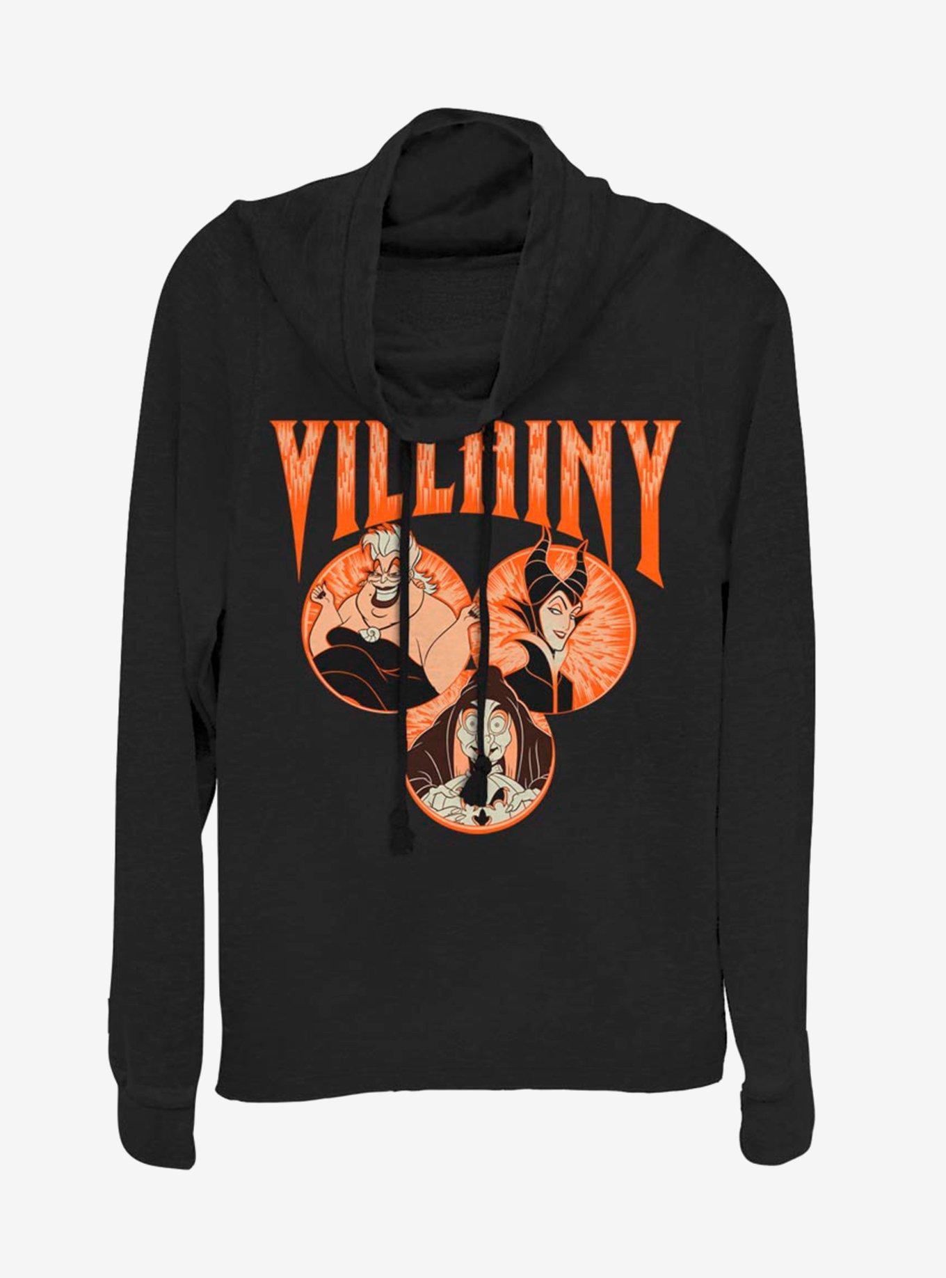 Disney Villains Evil Trifecta Cowlneck Long-Sleeve Womens Top, BLACK, hi-res