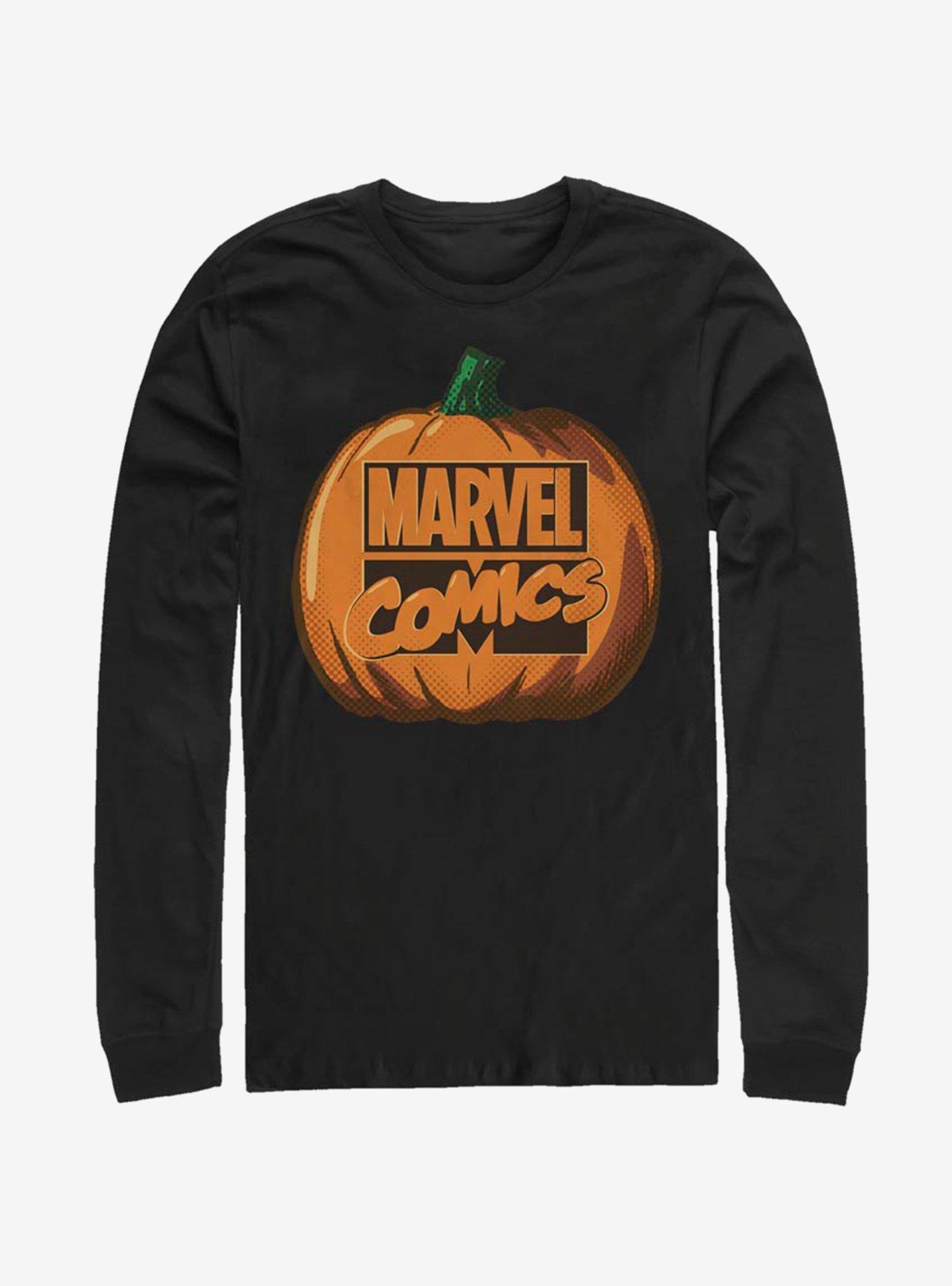 Marvel Pumpkin Logo Long-Sleeve T-Shirt, BLACK, hi-res