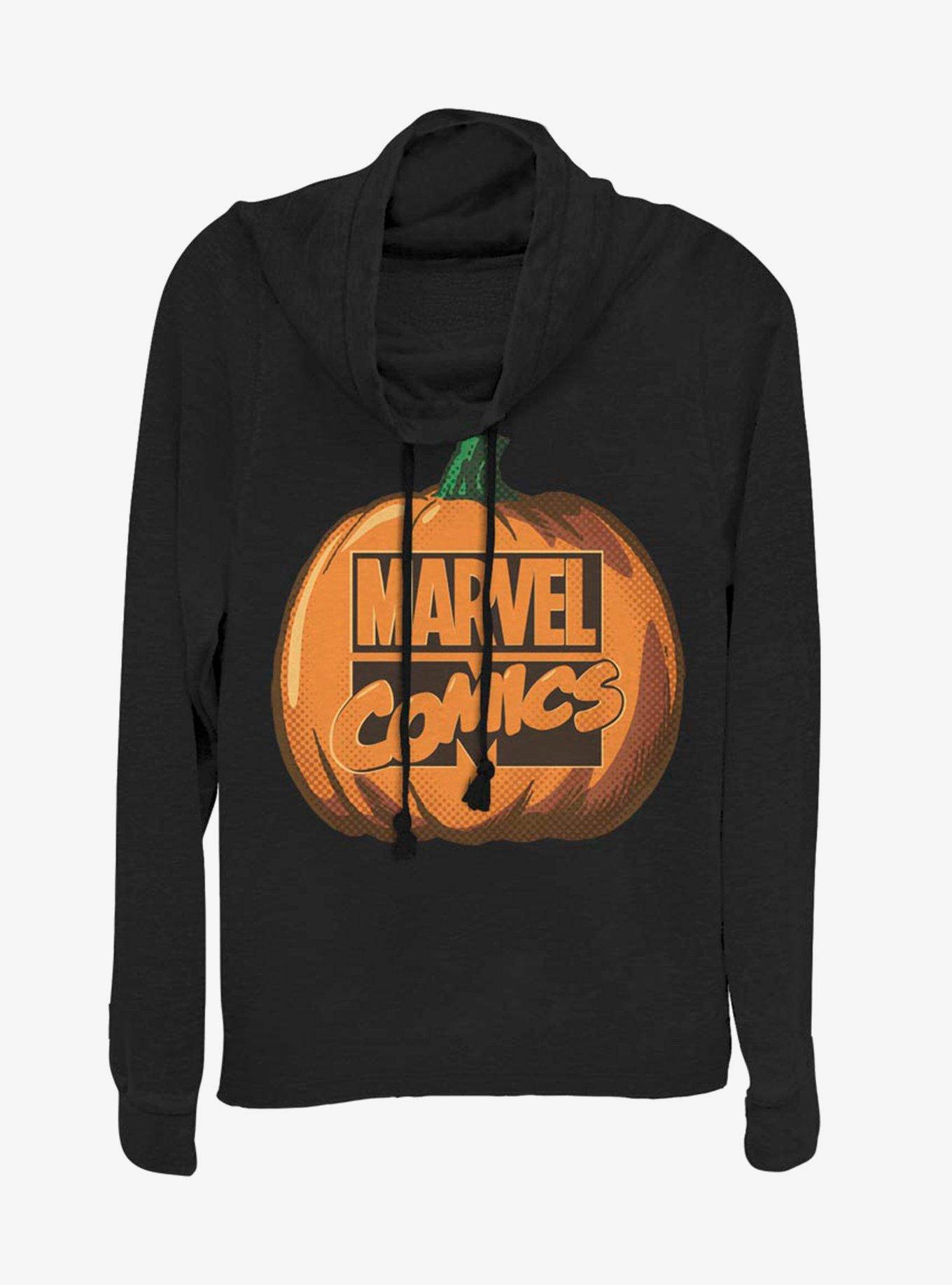 Marvel Pumpkin Logo Cowlneck Long-Sleeve Womens Top, , hi-res