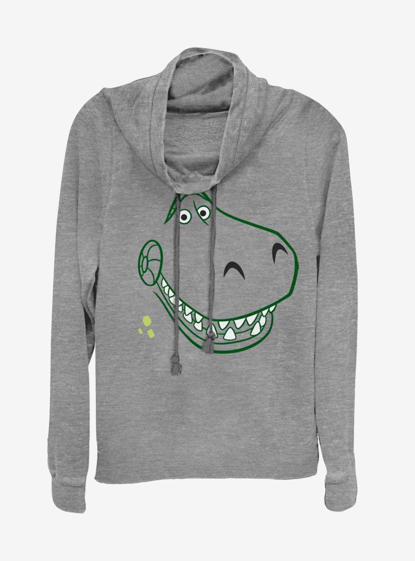 Disney Pixar Toy Story Rex Smile Cowlneck Long-Sleeve Womens Top, GRAY HTR, hi-res