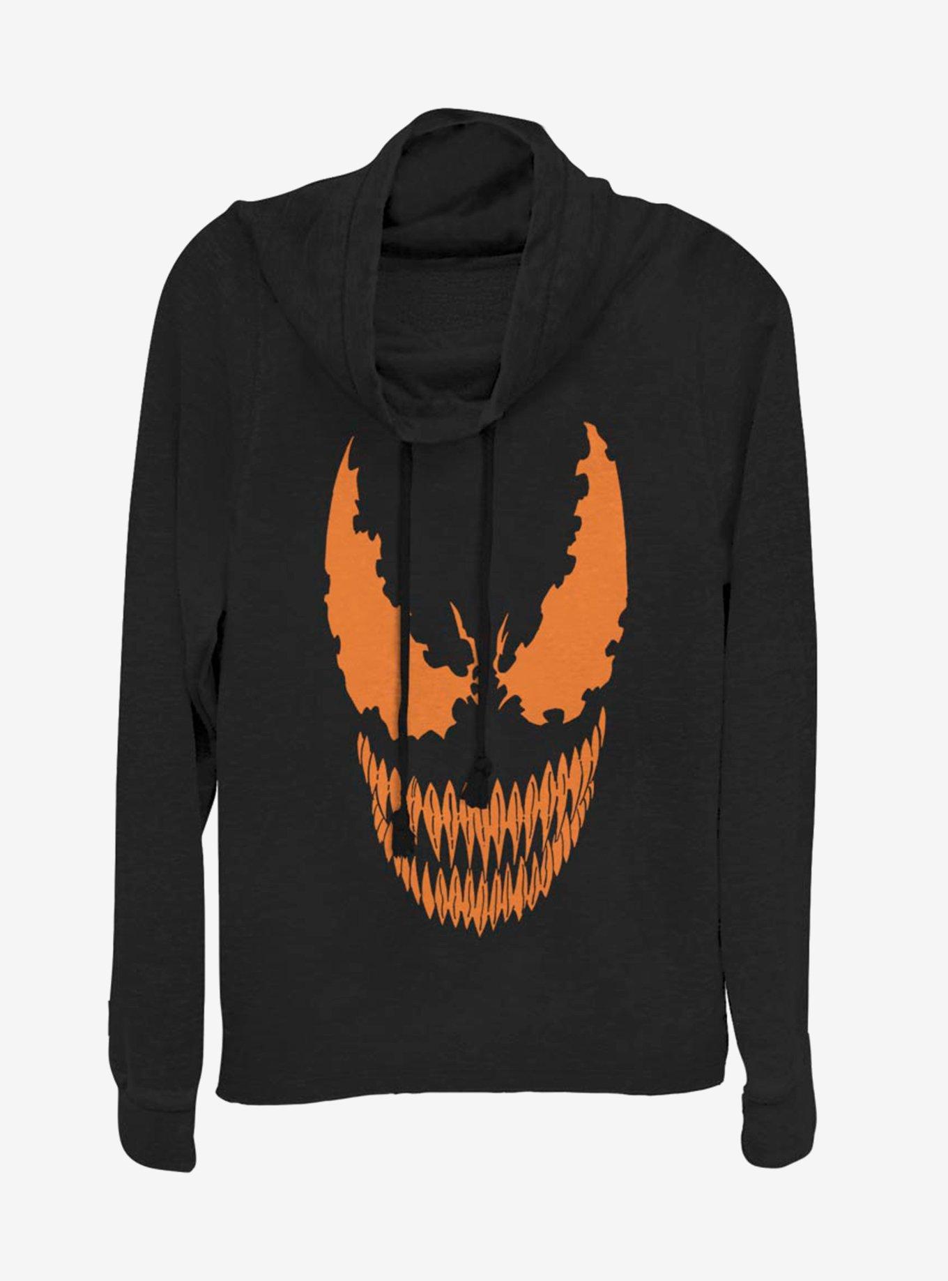 Marvel Venom Pumpkin Orange Face Cowlneck Long-Sleeve Womens Top, , hi-res