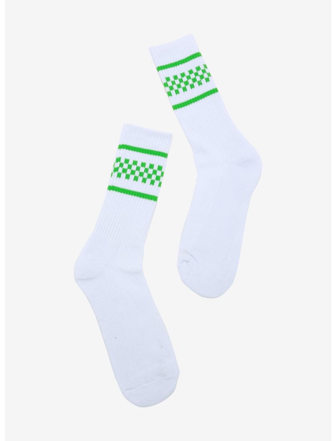 Green & White Checkered Crew Socks | Hot Topic