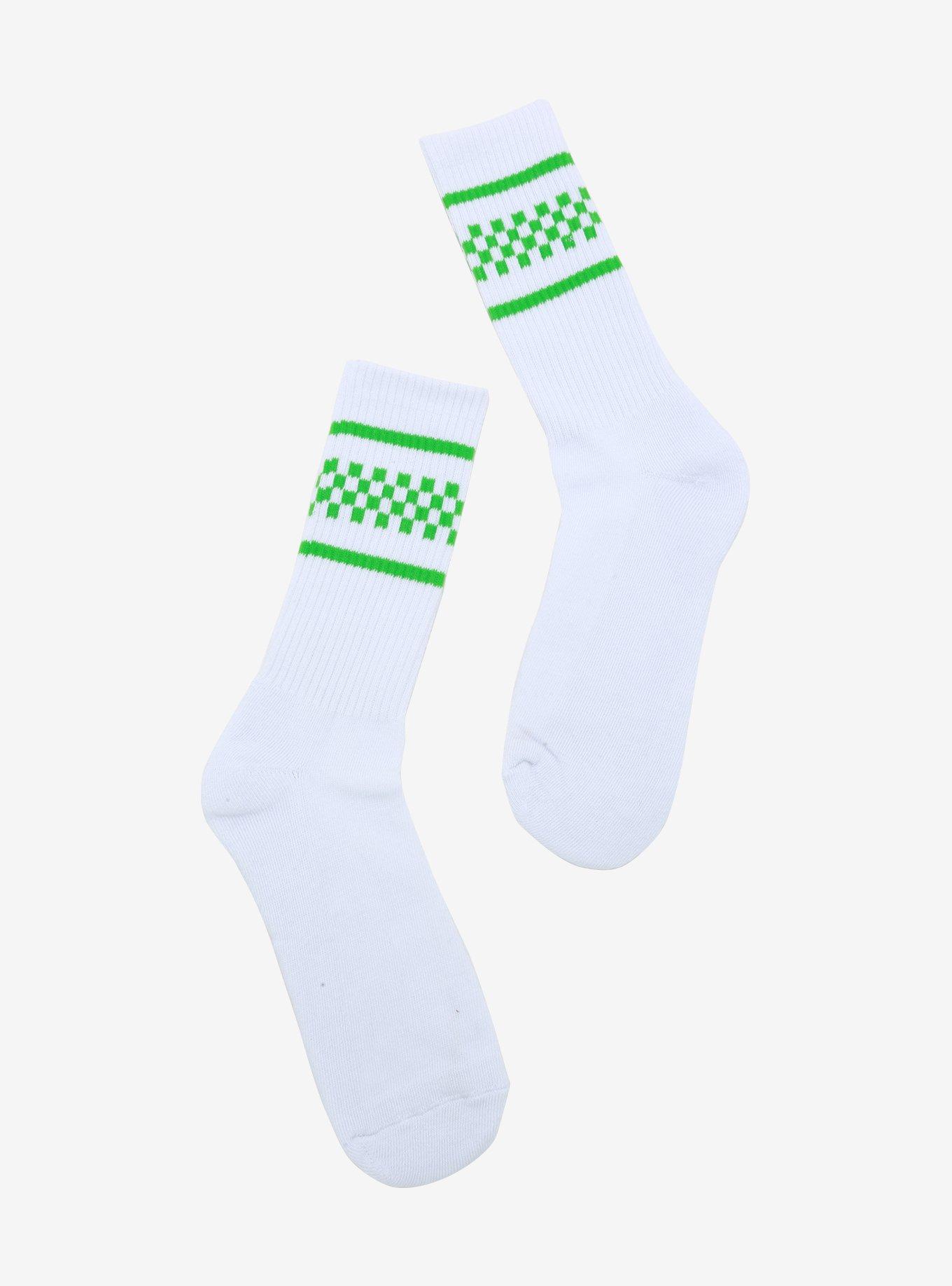 Green & White Checkered Crew Socks, , hi-res