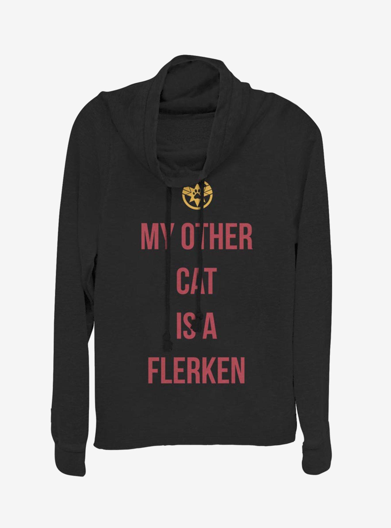 Marvel Captain Marvel Movie Other Cat Cowl Neck Long-Sleeve Girls Top, BLACK, hi-res