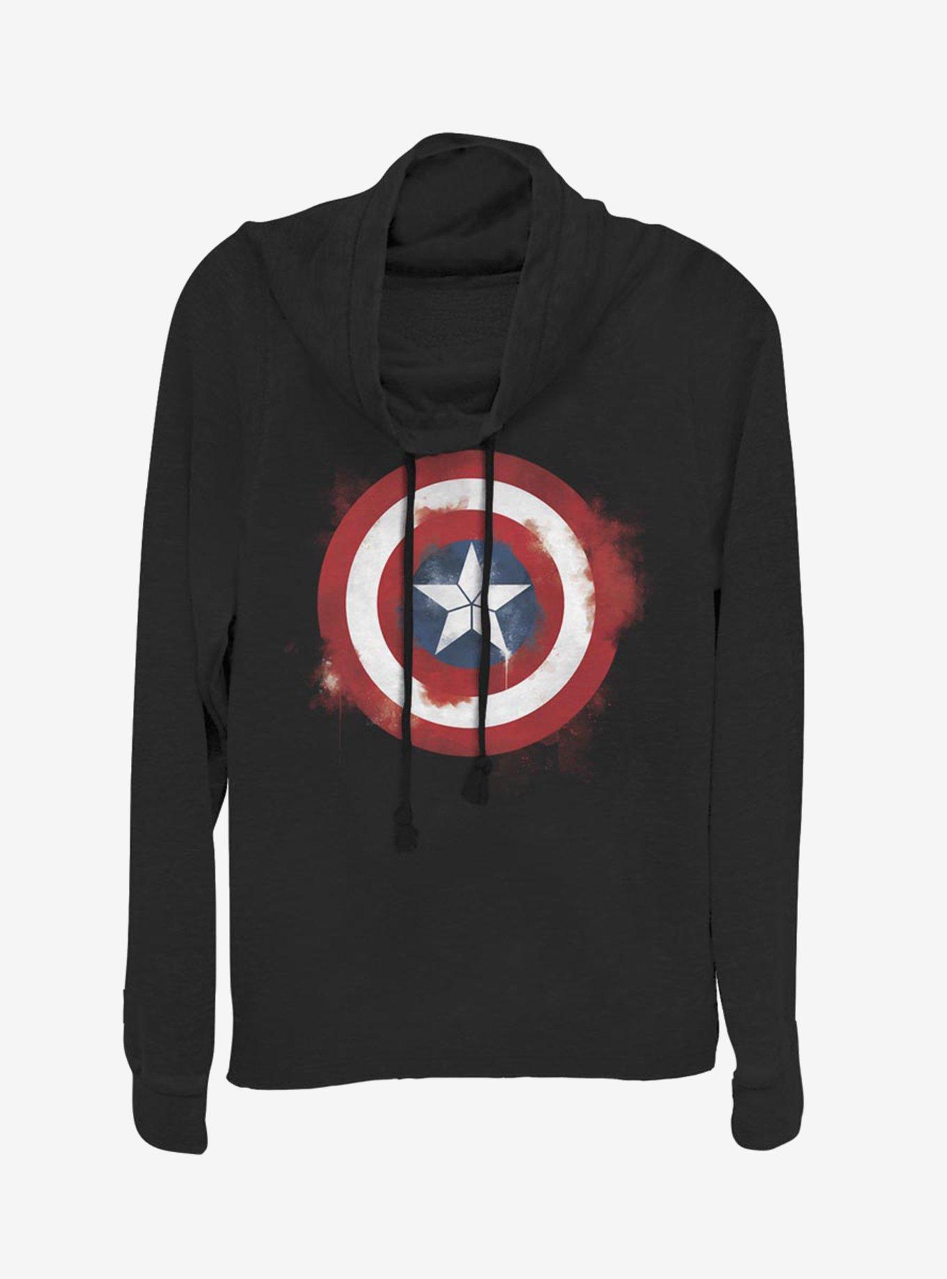 Marvel Captain America Spray Logo Cowl Neck Long-Sleeve Girls Top, BLACK, hi-res