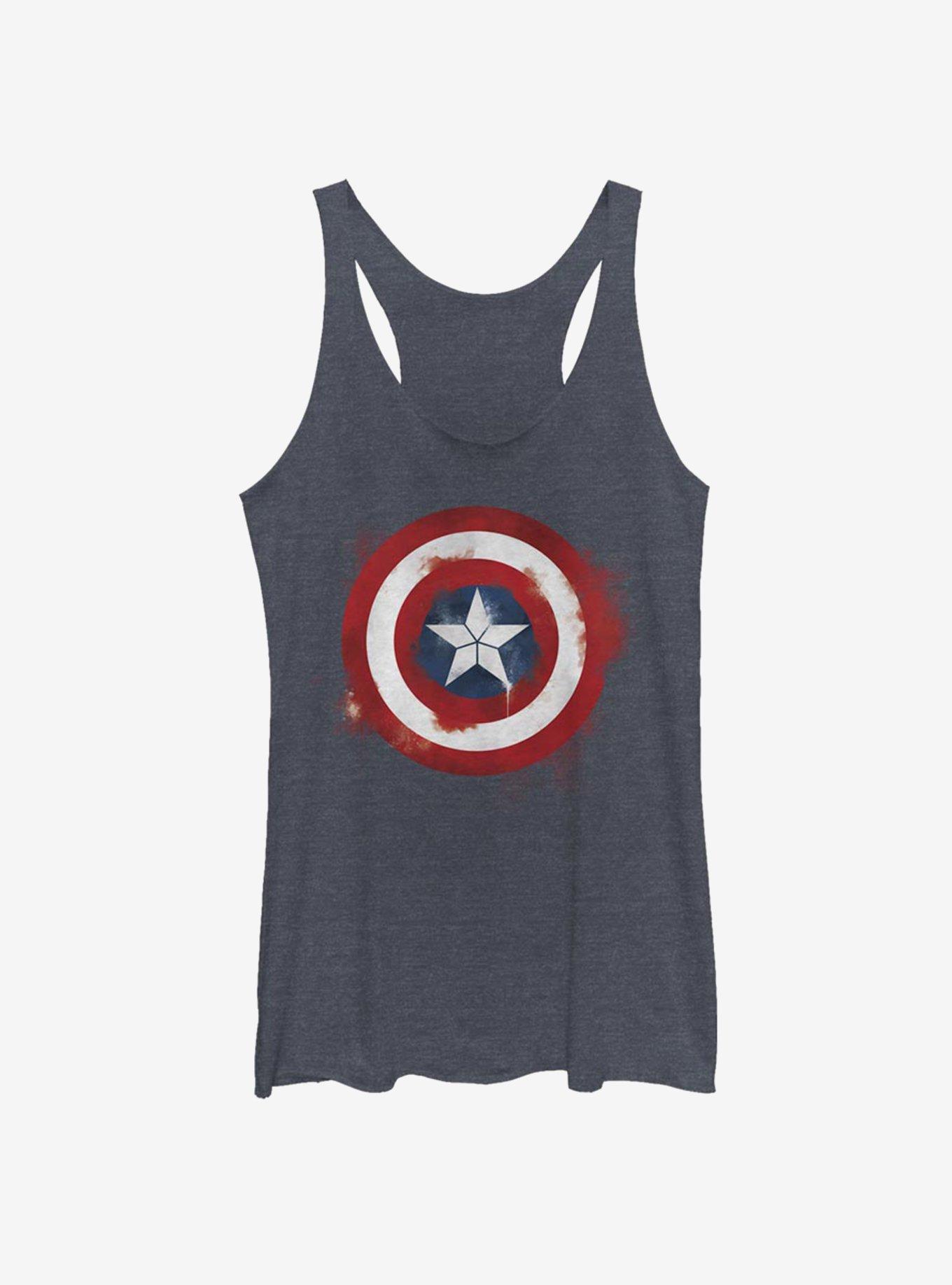 Marvel Captain America Spray Logo Girls Tank, NAVY HTR, hi-res