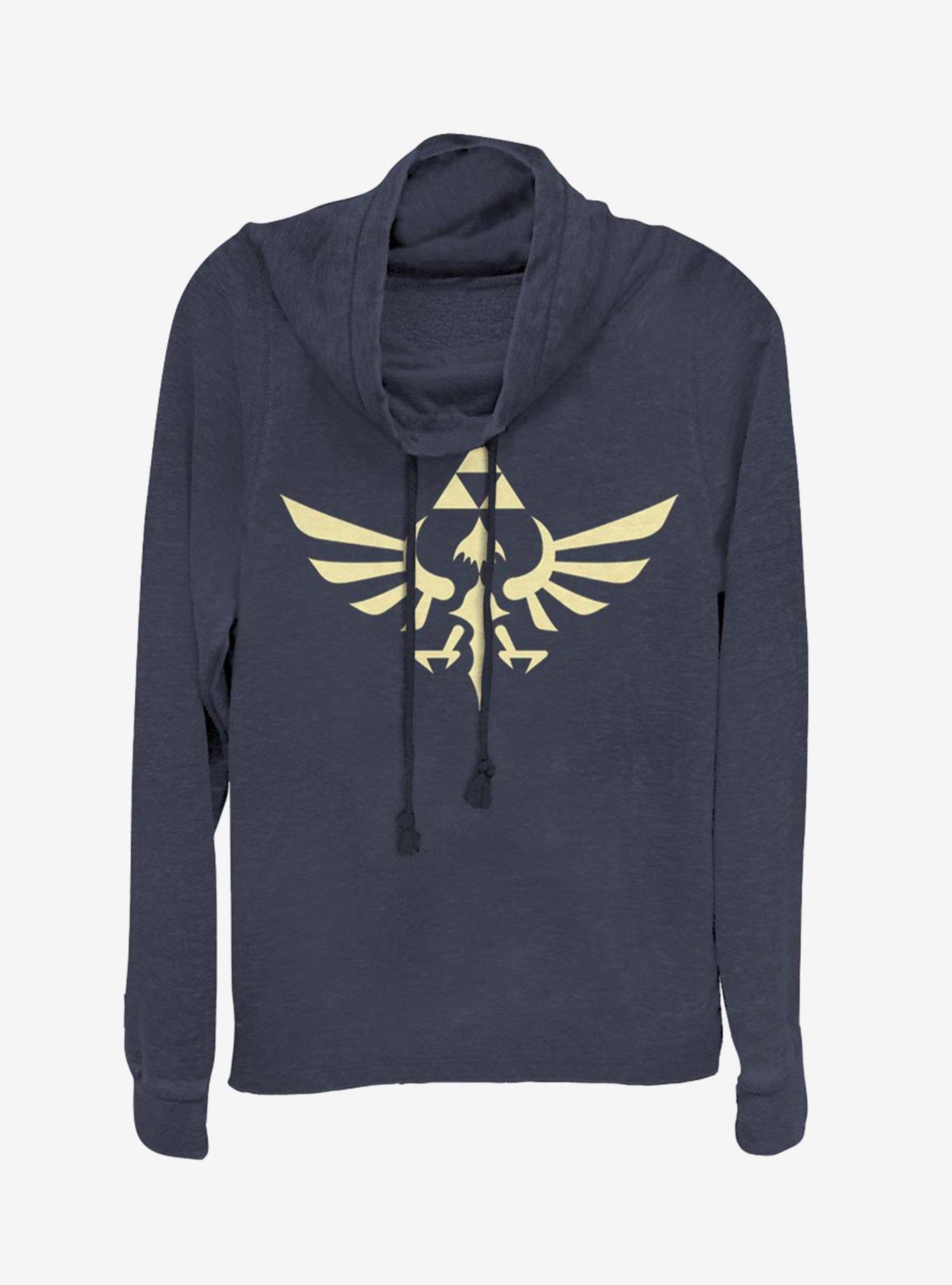 Nintendo The Legend of Zelda Triumphant Triforce Cowl Neck Long-Sleeve Girls Top, NAVY, hi-res