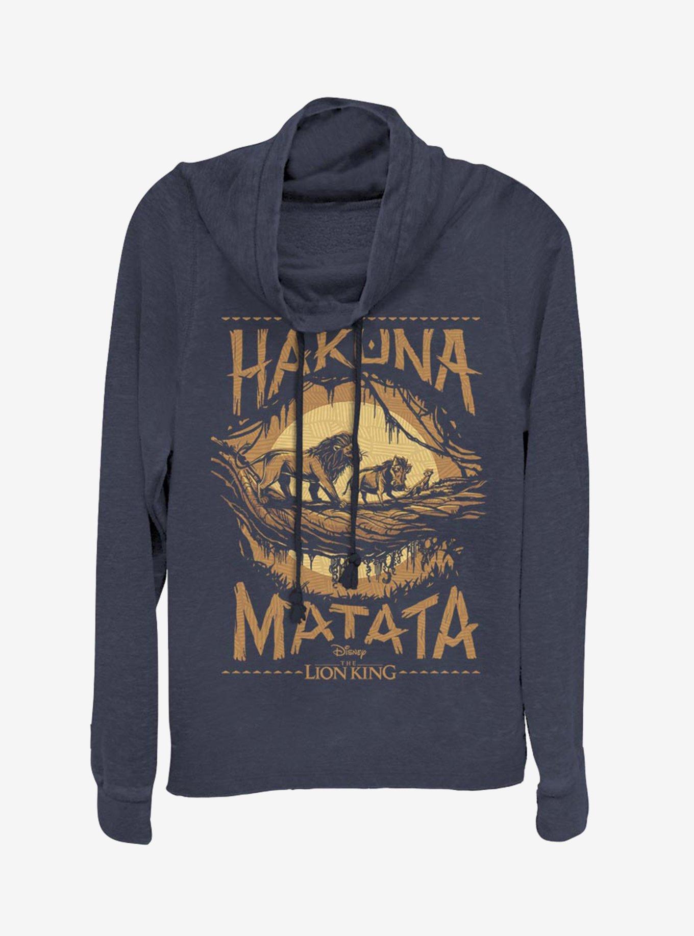 Disney The Lion King 2019 Savanna Poster Cowl Neck Long-Sleeve Girls Top, NAVY, hi-res