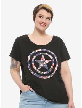 Marvel Captain America Floral Logo Girls T-Shirt Plus Size, , hi-res