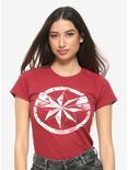 Marvel Captain Marvel Floral Logo Girls T-Shirt, MULTI, hi-res