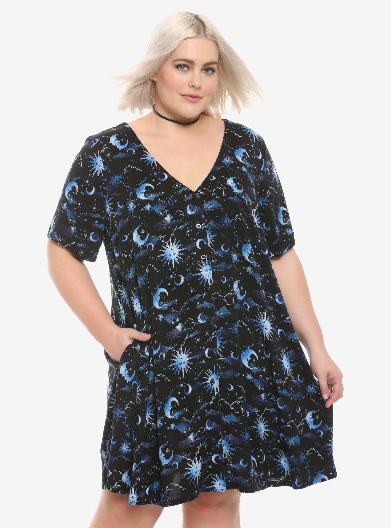 Blue Celestial Button-Front Dress Plus Size, BLACK, hi-res